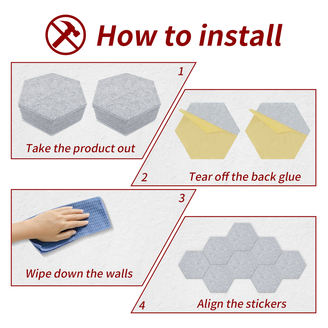 Focusound 3.5kg 6-Pack Peel & Stick Hexagon Soundproof Tiles