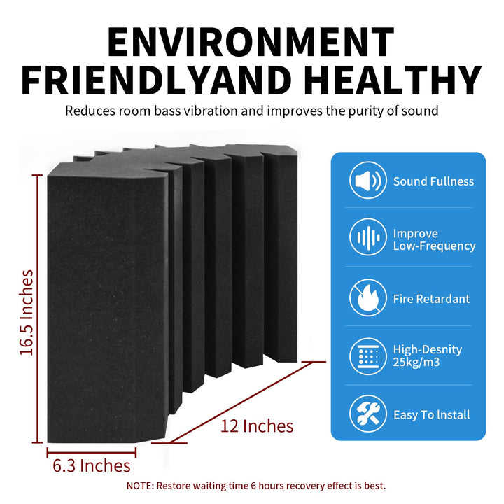 4 Pack Bass Traps Corner Acoustic Foam Corner 16.5" X 6.3" X 12" Acoustic Foam Panels Soundproof Padding Wall Panel Corner Block for Home Studio and Theater